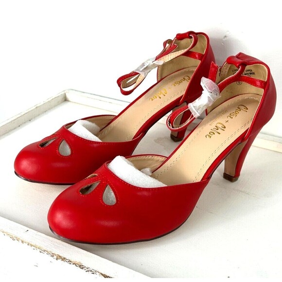 Chase + Chloe Kimmy 75 Women Size 5.5 Red Heel Round Toe Mary Jane Dress Pumps - Picture 6 of 10